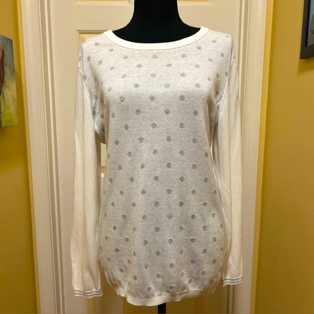 Tommy Hilfiger Off White and Gray Polka Dot Cotton Sweater